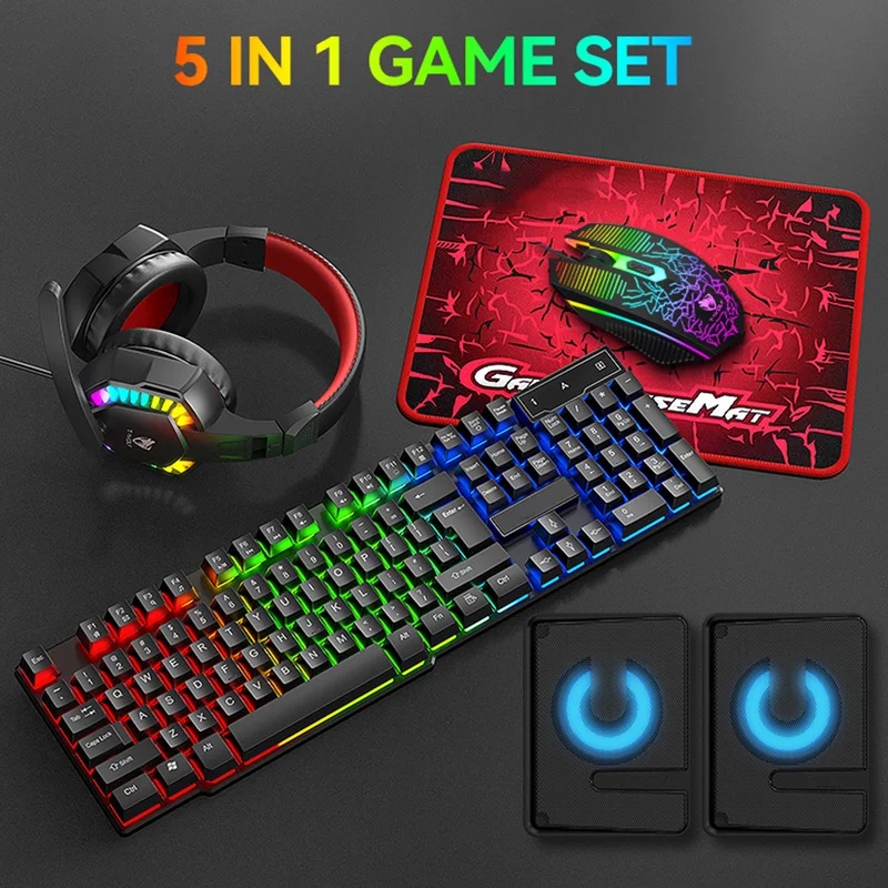 Gaming Keyboard Mouse And Headset Combo - Ensemble de jeu 5-en-1 : clavier,