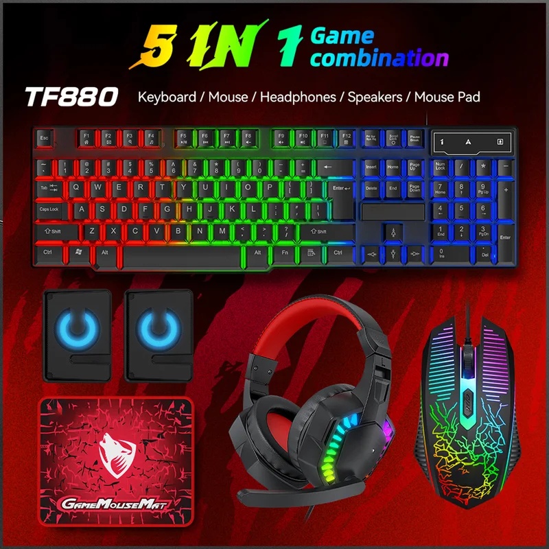 Ensemble de jeu 5-en-1 : clavi - Gaming Keyboard Mouse And Headset Combo avis et prix